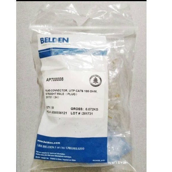 Belden UTP Cat6 RJ45 Connector 50 ชิ้นเดิม