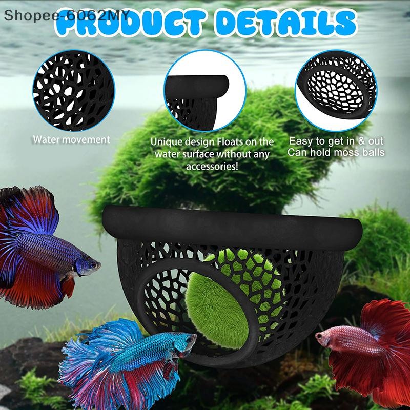 หลักลอย Betta Hide & Cave – เปลญวนตู้ปลา 3-in-1, แหวนป้อนลอยและจุดพักผ่อน – 3D พิมพ์ Betta Fish Deco