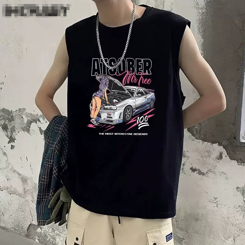 NEW เสื้อแขนกุด สกรีนลายรถ เท่ๆ เสื้อแขนกุดผู้ชาย OP-1115