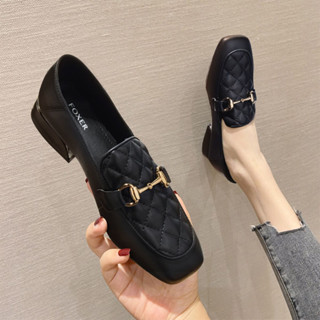 FOXER รองเท้าโลฟเฟอร์หนังสไตล์ใหม่ผู้หญิงแฟชั่นสแควร์รูทลําล…