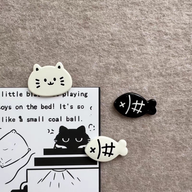 หมุดกระดานฟิลท์/กระดานคอร์ก หมุดสร้างสรรค์แมวและปลาสีดำและขาว อุปกรณ์การศึกษาสำหรับสำนักงาน - รูปที่ 2