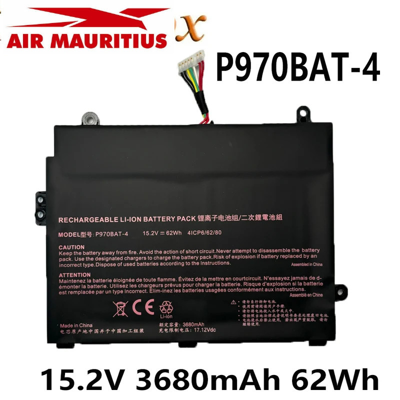 แบตเตอรี่แล็ปท็อป  P970BAT-4 15.2V 3680mAh 62Wh สำหรับ Clevo P960EN-K P970ex 4ICP2/62/80 4IPC6/62/80