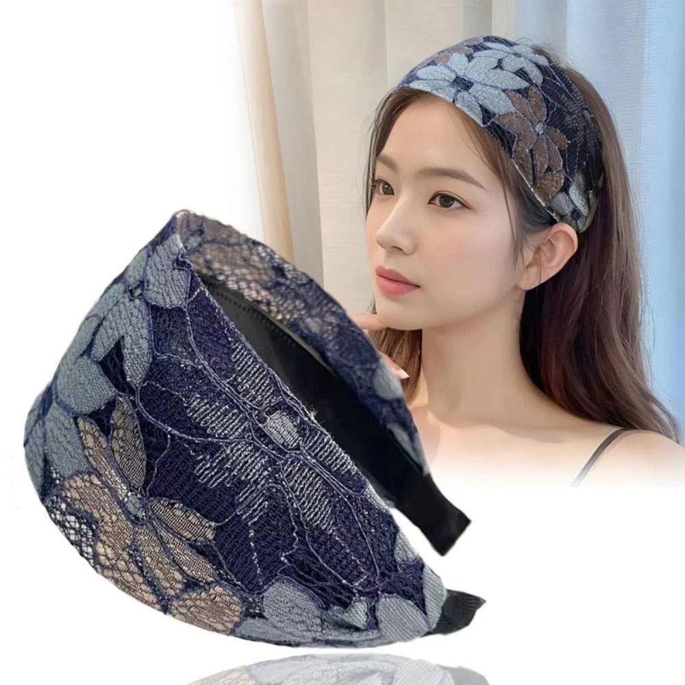 JUNEGOODS ที่คาดผมกว้าง,ที่คาดผมลูกไม้กันลื่นเย็บปักถักร้อย,แฟชั่นปีกกว้างดอกไม้ที่คาดผมฟันทุกวัน - รูปที่ 7