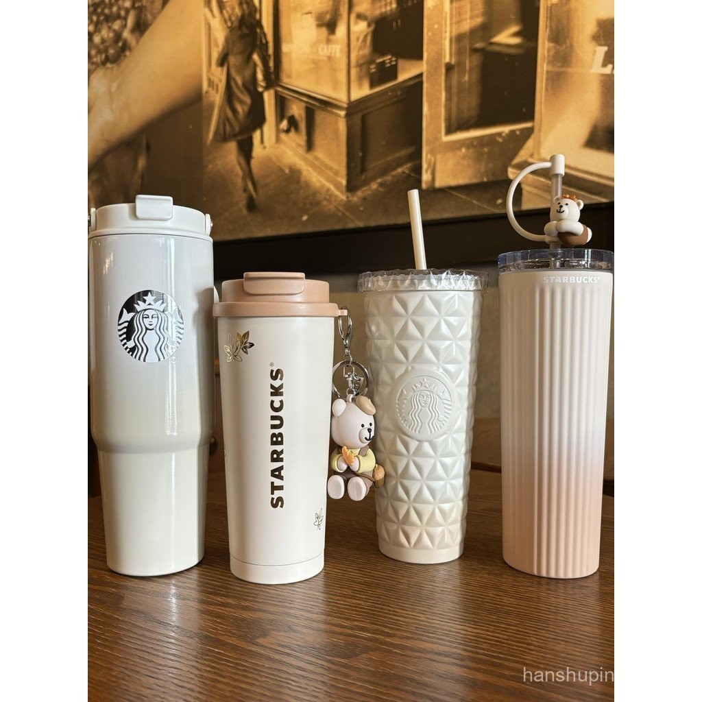 ผลิตภัณฑ์ของแท้ในสต็อก ✨   แก้วกลางฤดูใบไม้ร่วง Starbucks 24 สีกาแฟมิลค์ หมีฤดูใบไม้ร่วง ไล่ระดับ สแตนเลสพกพา แก้วน้ำหุ้มฉนวนพร้อมหลอด