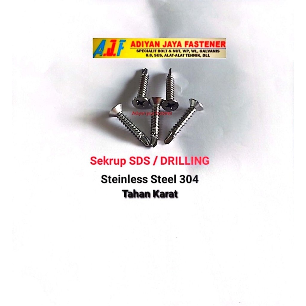 FH Sds FP สกรูสแตนเลส 304 / หัวแบนด้วยตนเอง เจาะ 4.2x16 / 8x16 (1 ชิ้น)