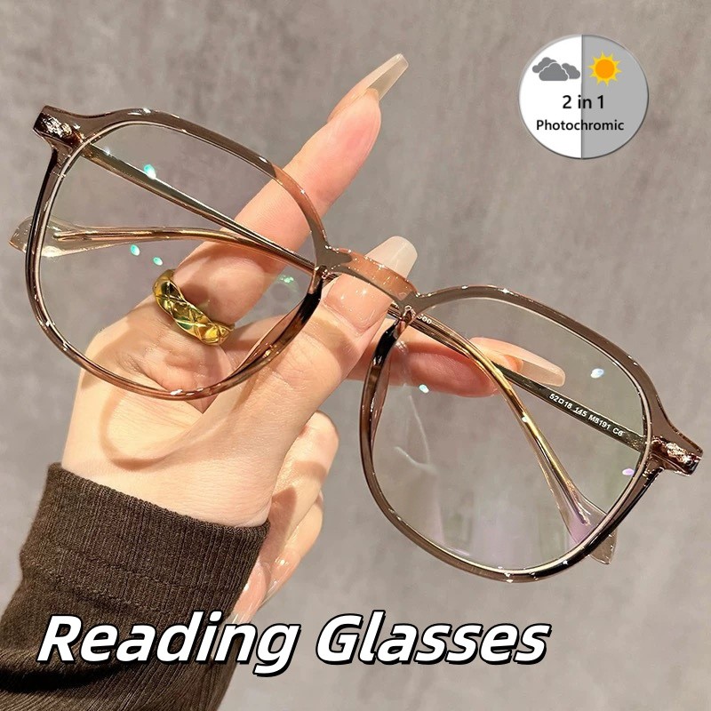 ใหม่แฟชั่นกรอบใหญ่โฟโตโครมิกป้องกันแสงสีฟ้าแว่นสายตาสyleย้อนยุคเลนส์ป้องกันน้ำหนักเบาทามางานอ่านหนังสือ