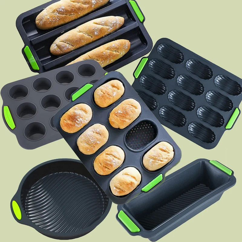 Food Grade Silicone Cake Molds Toast Tray Bread Pan Brownie Dessert Madeleine Cake Moulds Baguette B
