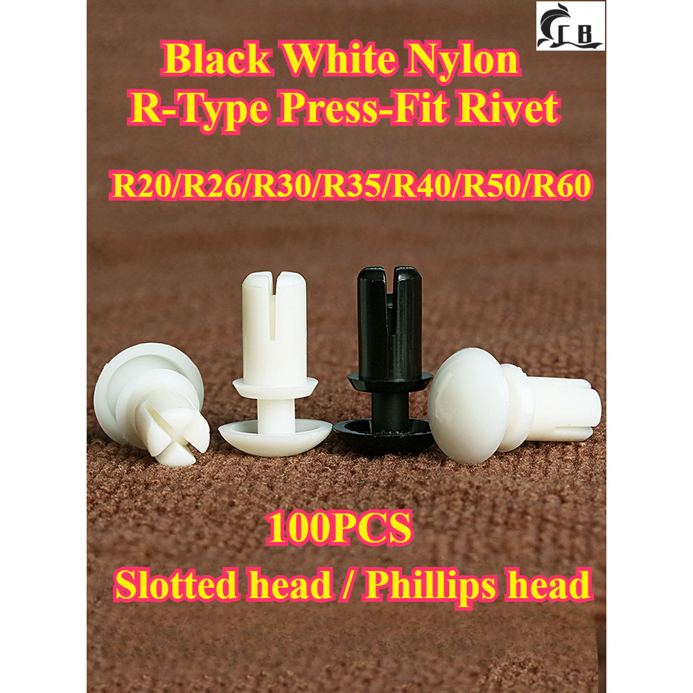 [CB-MD] 100PCS สีดําสีขาวไนลอน, R-Type Press-Fit Rivet, R20/R26/R30/R35/R40/R50/R60, PC ฉนวนพลาสติก 