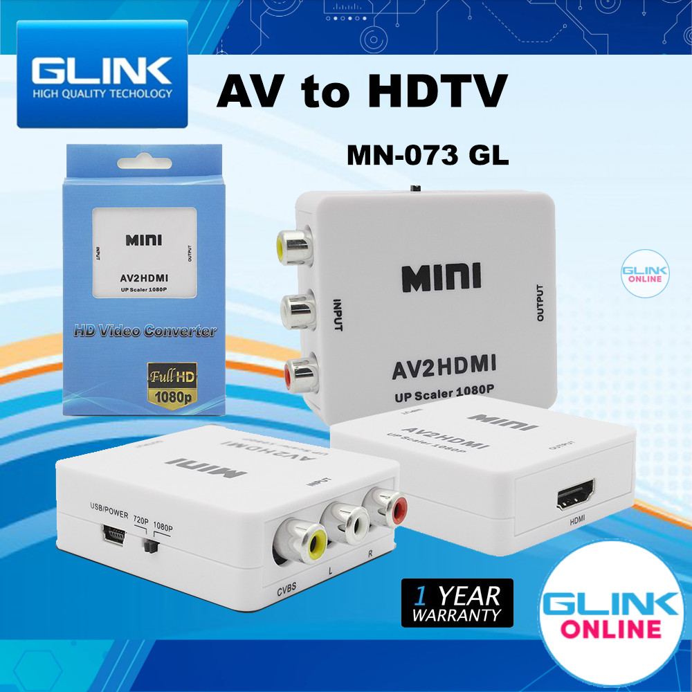 ✅มาตรฐาน GLINK MN073 GL ตัวแปลง AV เป็น HDMI HD 1080P RCA เป็นอะแดปเตอร์แปลงวิดีโอ HDMI AV2HDMI AV to HDMI 073