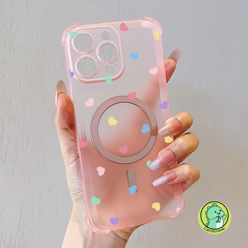 SAMSUNG Magnetic Ice Mistเคสโทรศัพท์สําหรับSamsung Galaxy A36 A56 A55 A54 A35 A53 A52 A52S A51 M40S A50 A50S A30S A35 5G 4G Matteน่ารักInsสไตล์Love Heart Soft AirBag