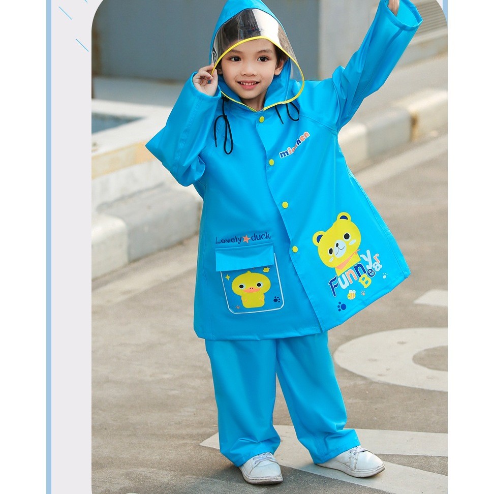 KIDSZONE ชุดกันฝนเด็ก เซ็ท 2 ชิ้น เสื้อ+กางเกงขายาวเอวยางยืด รุ่น PVC-6655