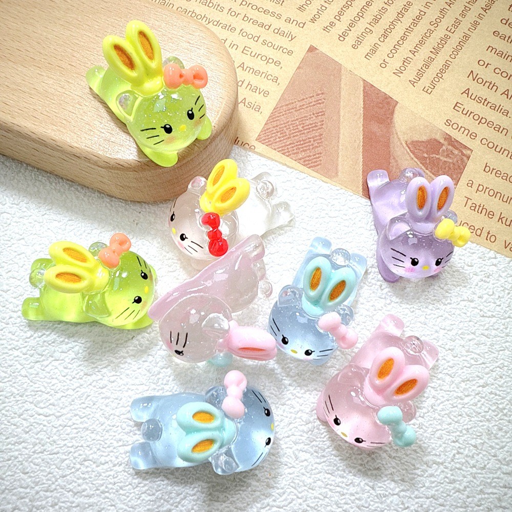 5 ชิ้น Glow Papa Rabbit เครื่องรางเรซินน่ารักสําหรับ DIY (13-13)