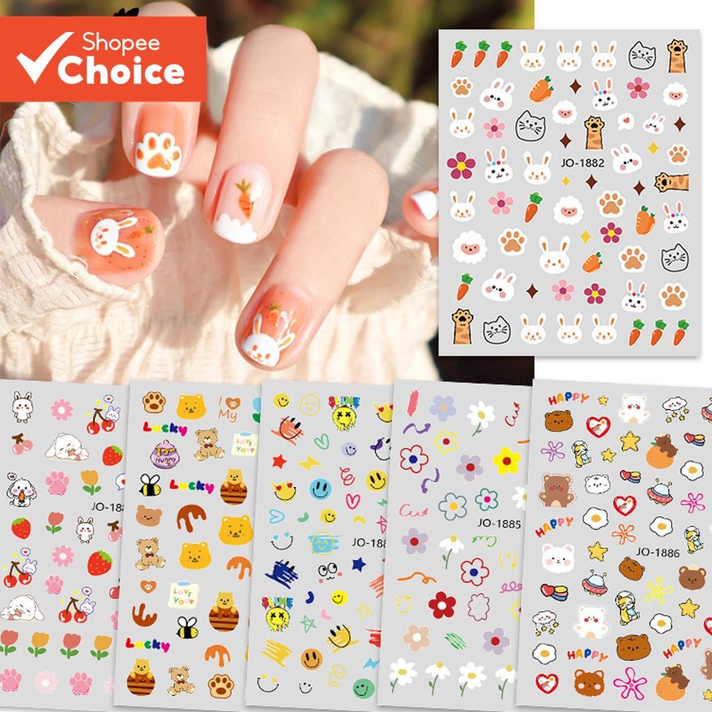 Monja สติกเกอร์เล็บน่ารักการ์ตูนหมีกระต่ายแครอทสติกเกอร์ Holographic Self-กาวเล็บ Decal Slider เจลขัดเล็บ Enhancement ตกแต่งเครื่องมือ