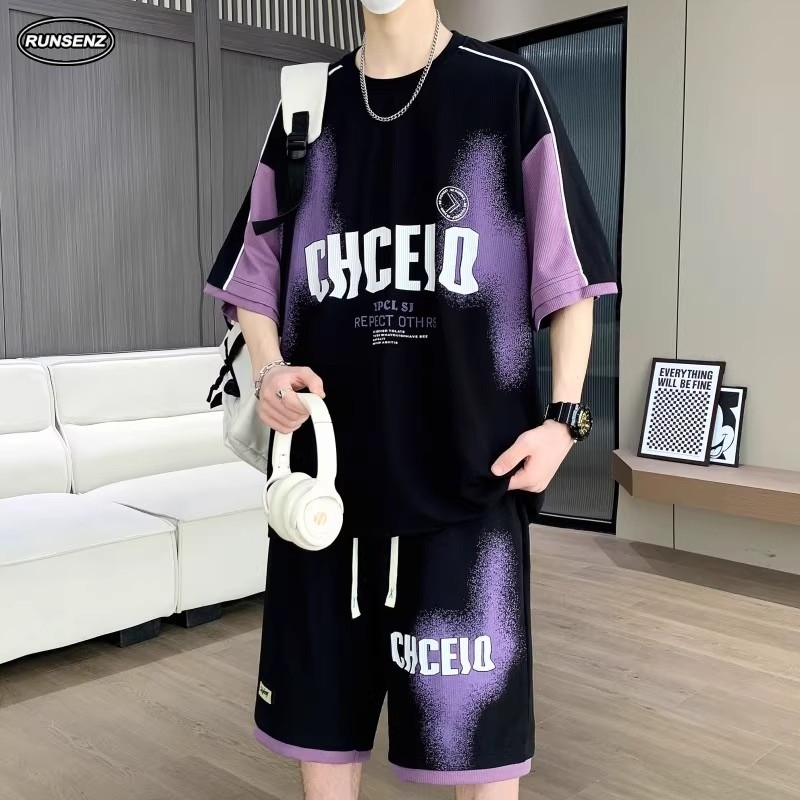 M-8XL ชุดอินเทรนด์จากญี่ปุ่น เสื้อยืดแขนสั้นและกางเกงขาสั้นสำหรับผู้ชาย