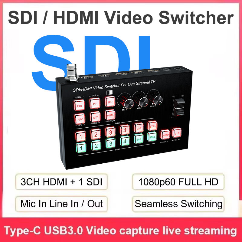 SDI HDMI Video Mixer Switcher 4 Channel Multi Camera Streaming Live Production Broadcasting Station