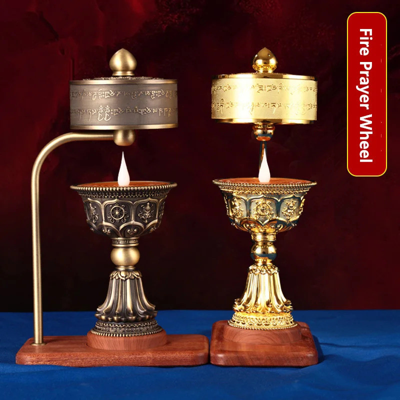 Fire-Turning Prayer Wheel Charging Butter Lamp Burning Lamp Falun Through Led Tibetan Electric Praye