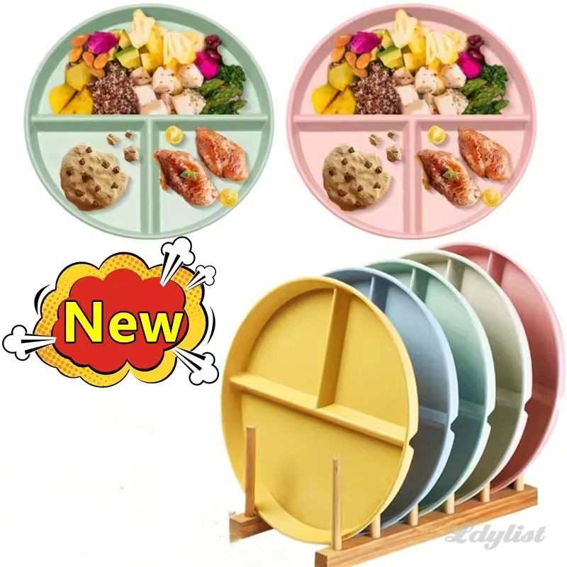 จานควบคุมโรคอ้วนทรงกลม จานแบ่งพลาสติกแบบใช้ซ้ำได้ ทนทาน หนา จานโต๊ะสำหรับเด็ก ผู้ใหญ่