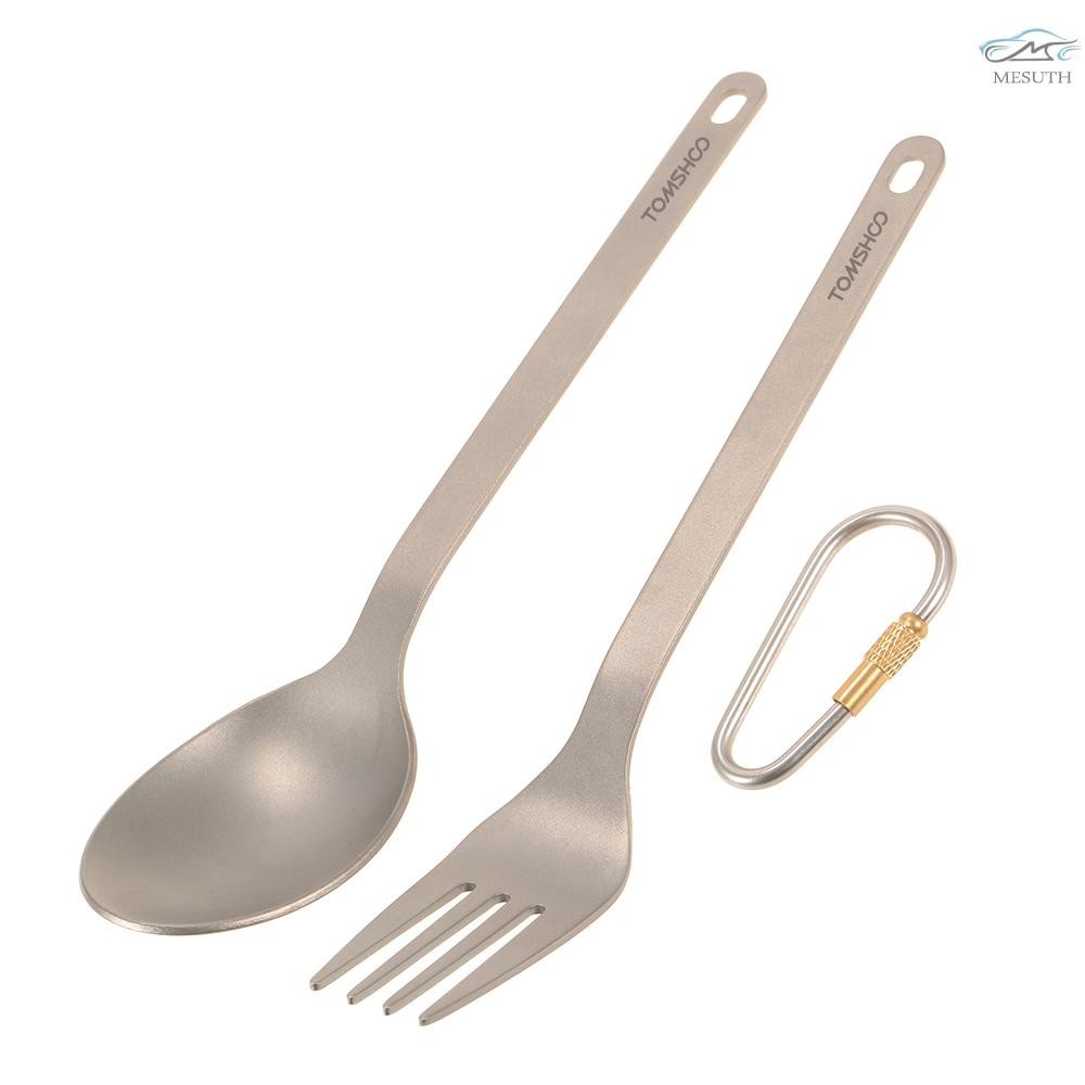 Fast Delivery TOMSHOO Titanium Tableware Dinner Frok ช้อนชุดช้อนส้อม Flatware พร้อม Carabiner Storage Sack สําหรับบ้านกลางแจ้ง Camping