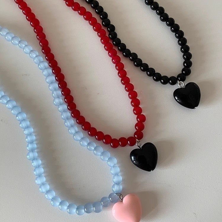 สร้อยคอจี้หัวใจ Dopamine สี Candy Sweet Cool Y2K โซ่กระดูกไหปลาร้าสําหรับผู้หญิง Jewellery