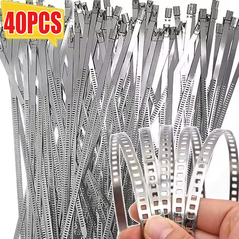 40/10PCS Self-Locking Cable Ties - Multi-Purpose Exhaust Wrap Locking Ties - เคเบิ้ลไทร์สแตนเลส - Home Storage Tool