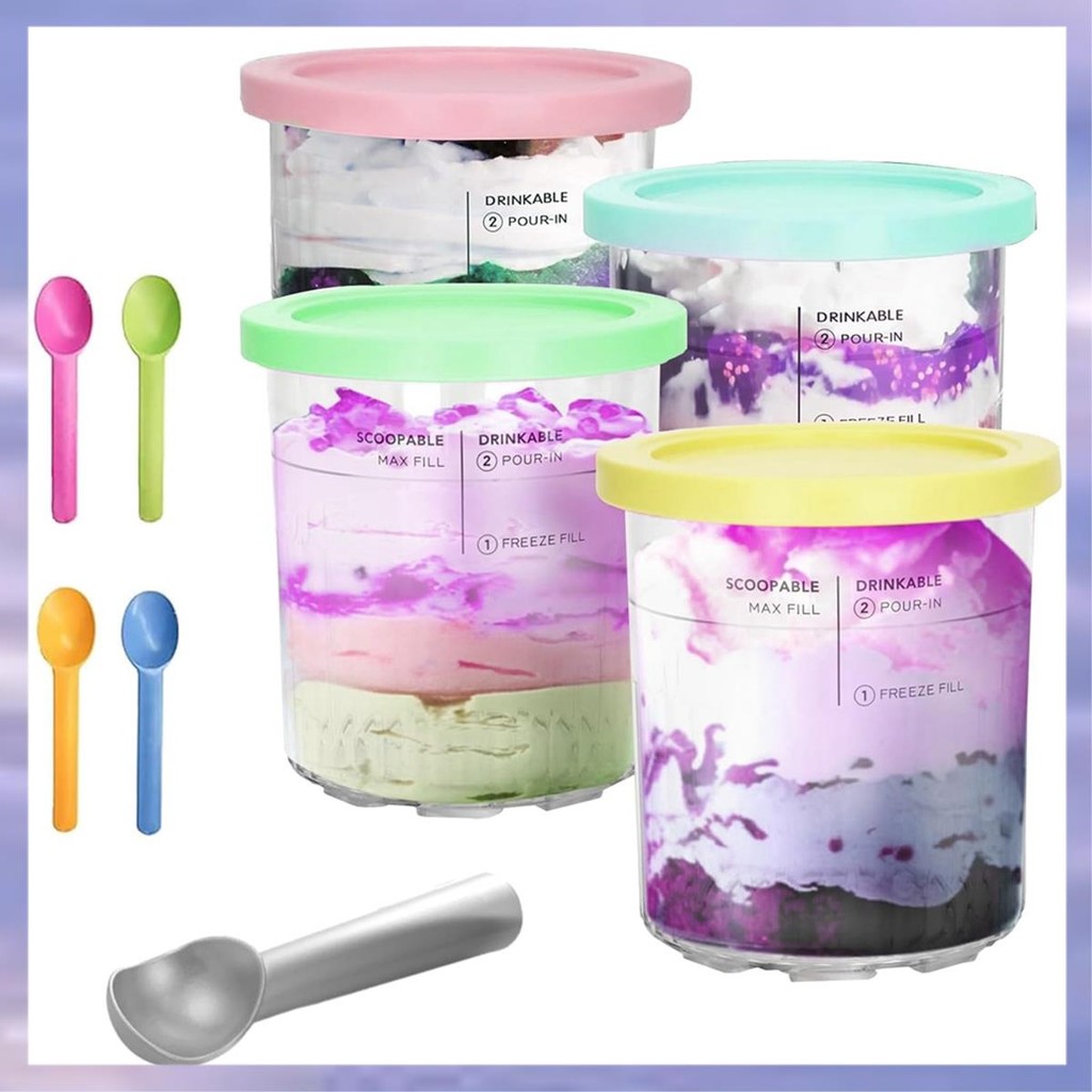 ภาชนะไอศกรีมสําหรับ Creami Pints และฝาปิด 24oz ถ้วย Creami Deluxe NC501 NC500 Series พร้อม Scoops อะ