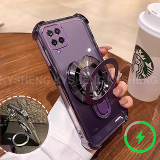 SAMSUNG สําหรับSamsung A12 M12 A22 4G 5G M22 M23 4Gเคสโทรศัพท์ใหม่แม่เหล็กชาร์จวงเล็บสี่มุมAnti Dropโปร่งใสSoft shell 001