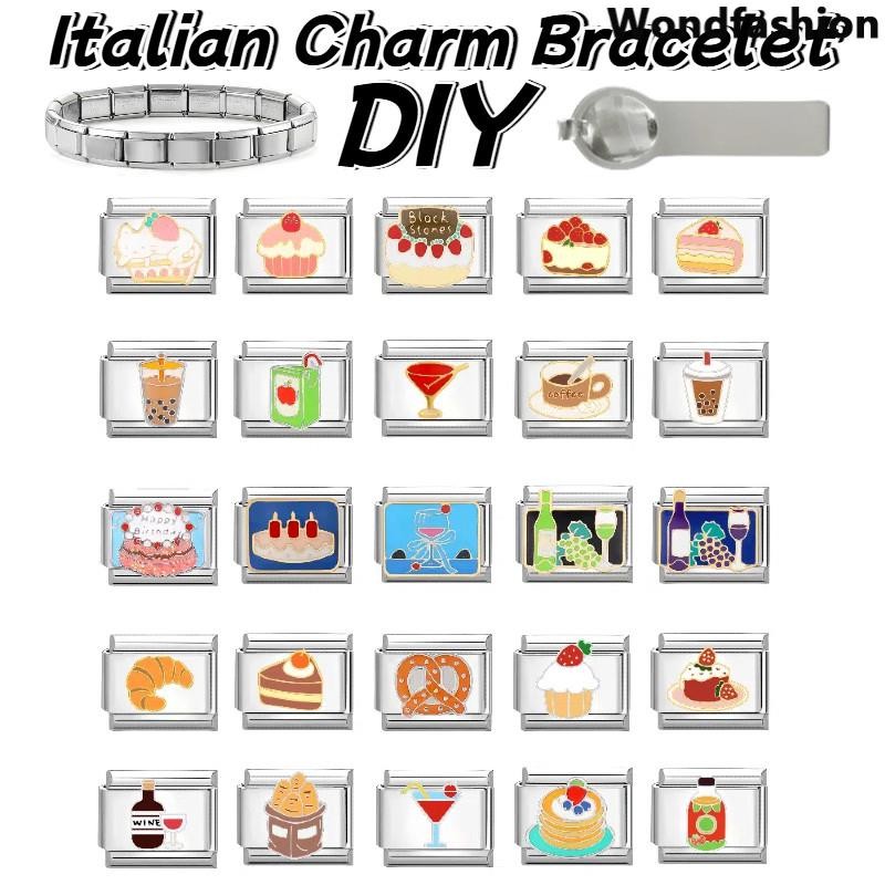 เค้กเครื่องดื่มขนมอิตาเลี่ยน Charm สร้อยข้อมือ Fit 9 มม.สร้อยข้อมือสแตนเลส DIY เครื่องประดับทําอุปกรณ์เสริม Retro บุคลิกภาพโมดูลสร้อยข้อมืออุปกรณ์เสริม