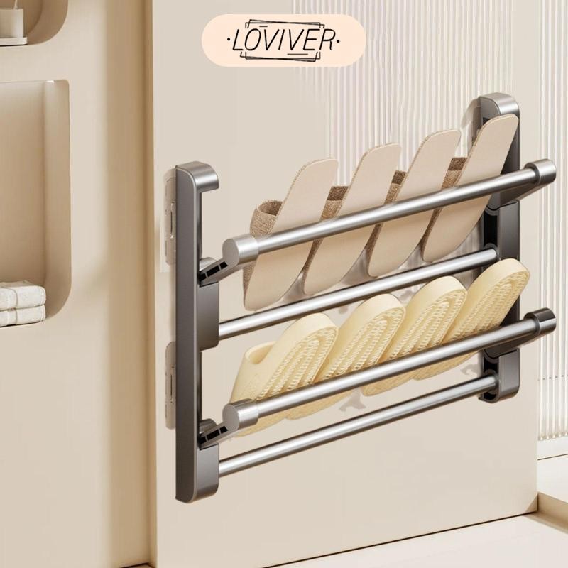 LOVIVER 2 ชั้นพับรองเท้าชั้นเก็บอลูมิเนียมผนังรองเท้าจัดเก็บประหยัดพื้นที่แขวนรองเท้าออแกไนเซอร์สําหรับตู้เสื้อผ้า รถบ้าน ห้องนอนประตู