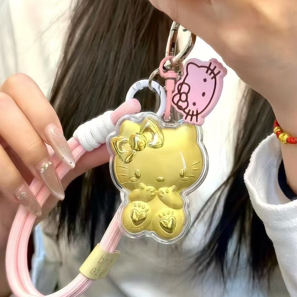 999金kt猫挂绳女心ins卡通手机支架带扣999 ทอง เคที แมวเชือกสาวหัวใจ อิน