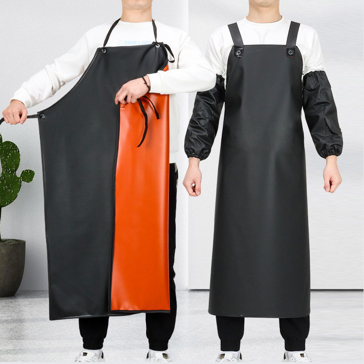 PVC คล้องคอผ้ากันเปื้อนกันน้ําน้ํามันหลักฐานชุดทํางานน้ําcPVC挂厚防水果油工作文文胸房加耐食洗料理猫รับประทานอาหาร堂工品厂家用