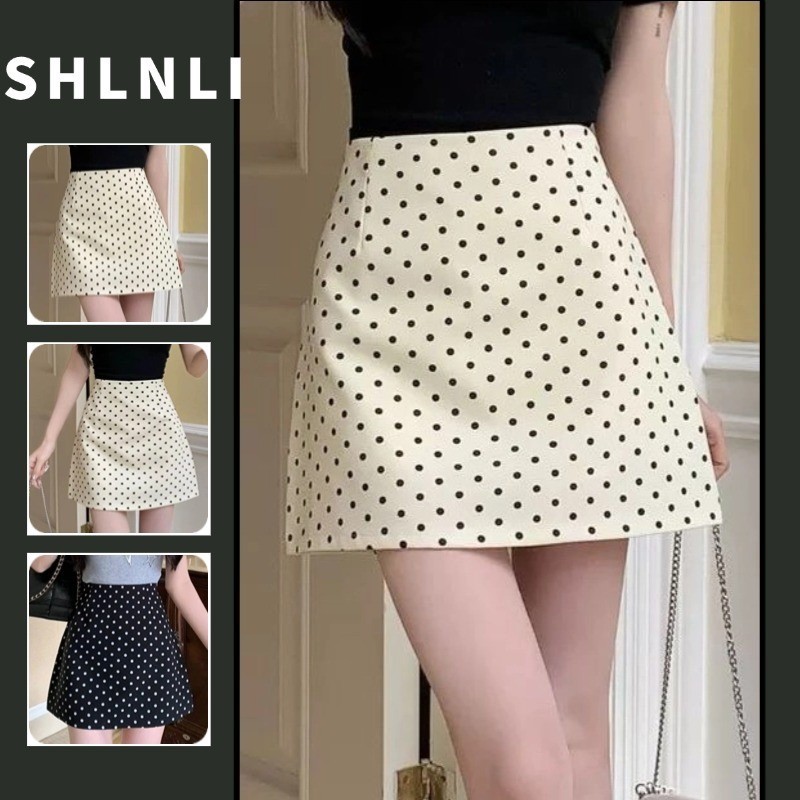 ผู้หญิง ฤดูร้อนหวาน Polka Dot กระโปรงกระชับสัดส่วน ภาษาฝรั่งเศสคํา Plus Size Casual A-line กระโปรงสะโพก