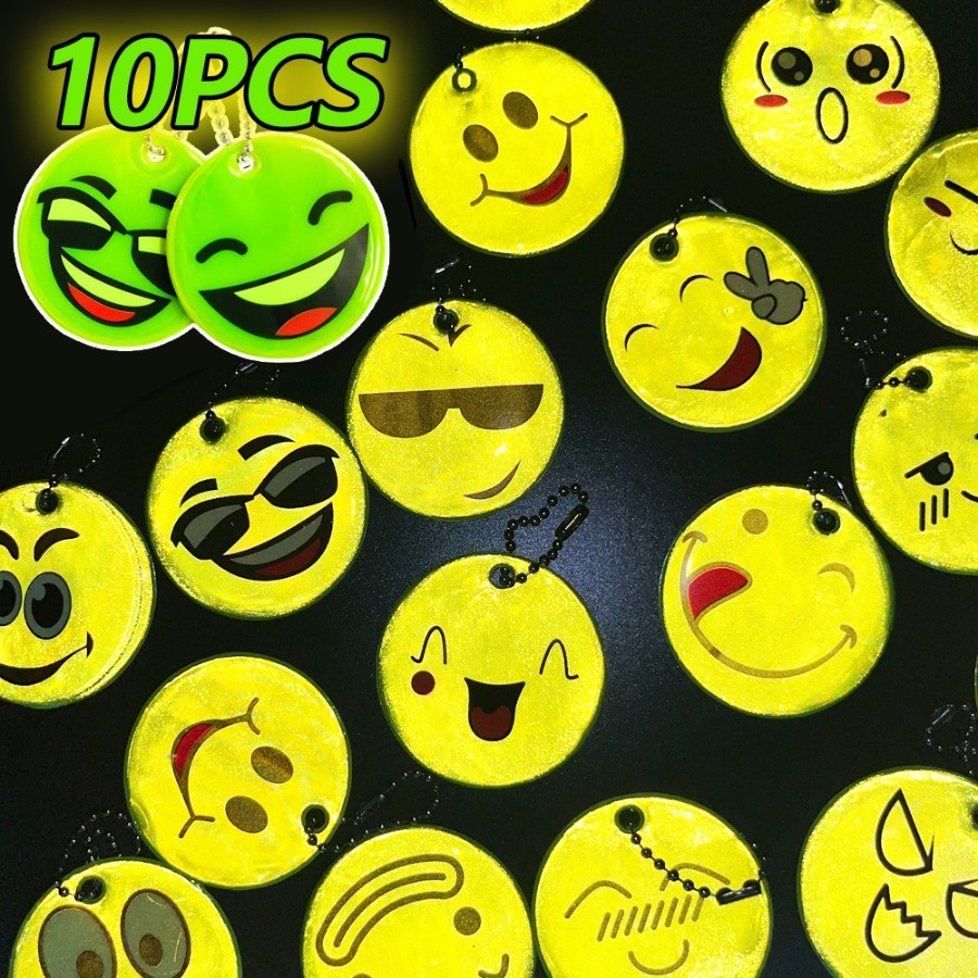อีโมจิ จี้สะท้อนแสง 10 ชิ้น สำหรับกระเป๋าเป้ กุญแจ และป้ายเตือน
