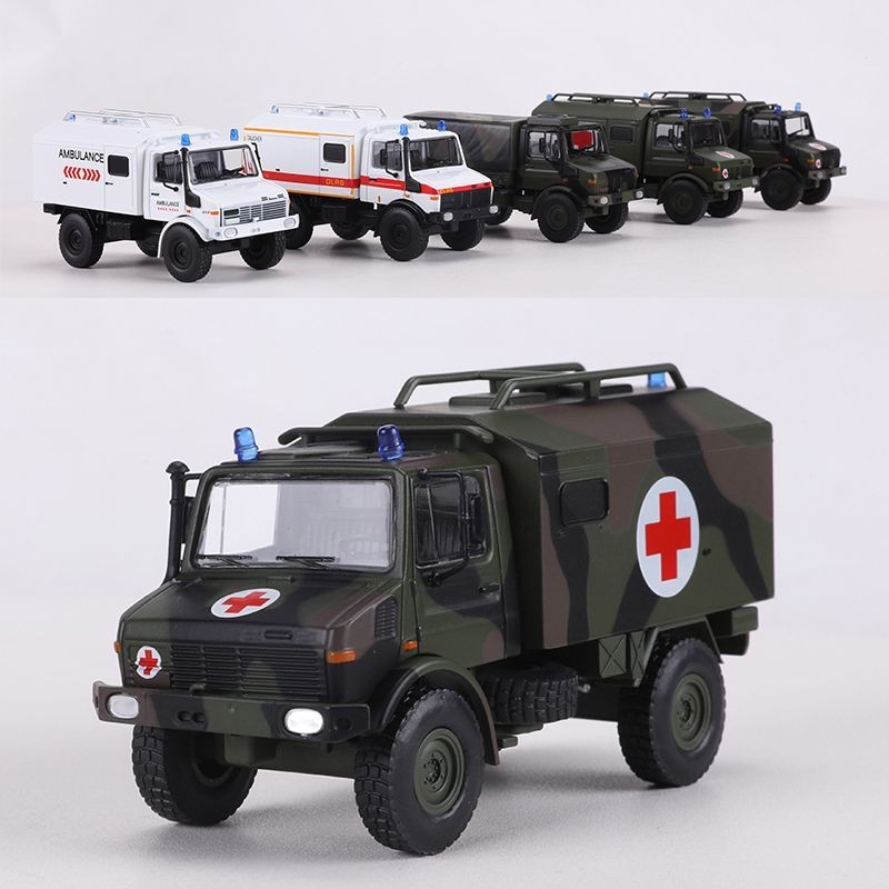 Maxdi 1: 64 Mercedes-Benz Unimoke U1300L รถบรรทุกรถพยาบาลกู้ภัยรถจําลองโลหะผสมรุ่น 6CY2