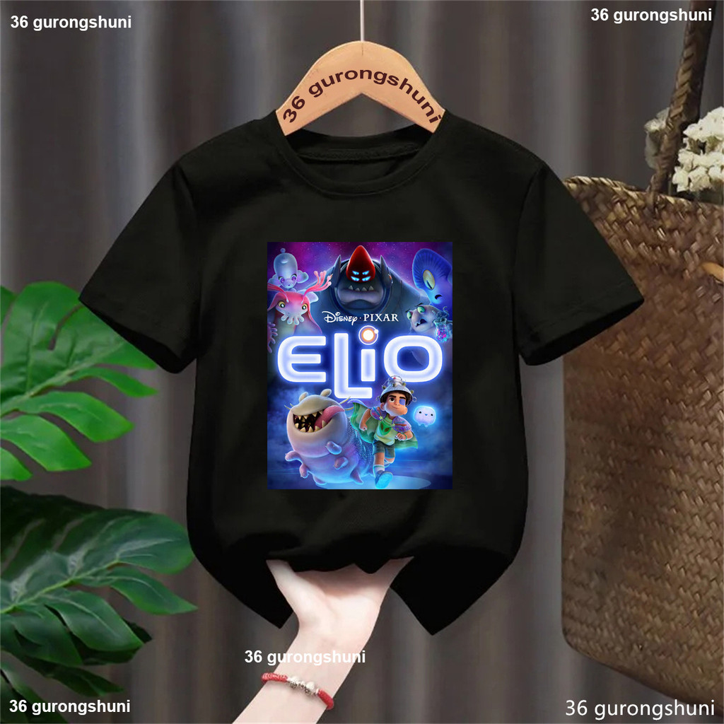 เสื้อยืดสีดํา Disney ภาพยนตร์ Elio เสื้อยืด Olga Solis Glordon Grigon Questa พิมพ์การ์ตูน T เสื้อชาย