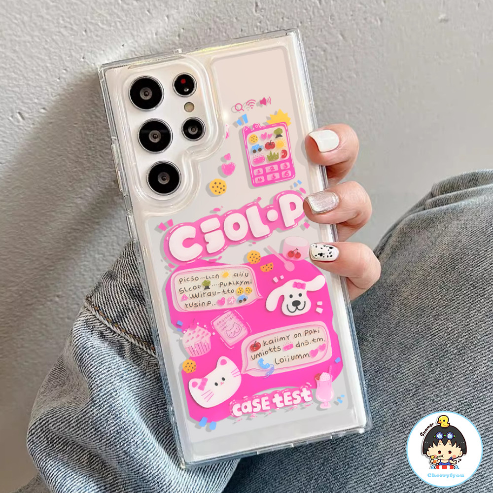 เกาหลี Y2K สีชมพู Graffiti โปร่งใสเคสโทรศัพท์สําหรับ Samsung S25 Edge S24 S23 S22 Ultra Plus FE Dirt