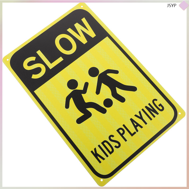 Kids Playing Caution Sign Metal Street Warning Sign For Children Slow Down