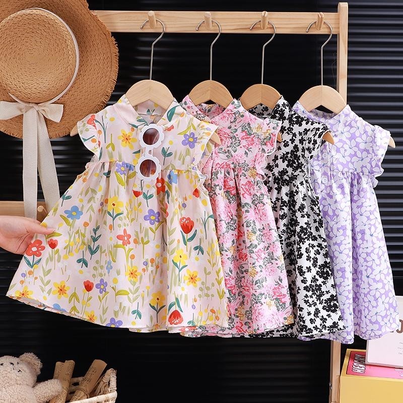 เดรสเด็กผู้หญิง ชุดเดรสลายดอกไม้ฤดูร้อนสำหรับเด็กผู้หญิง เนื้อผ้าดี นุ่ม สบาย เหมาะสำหรับเด็กอายุ 9เ