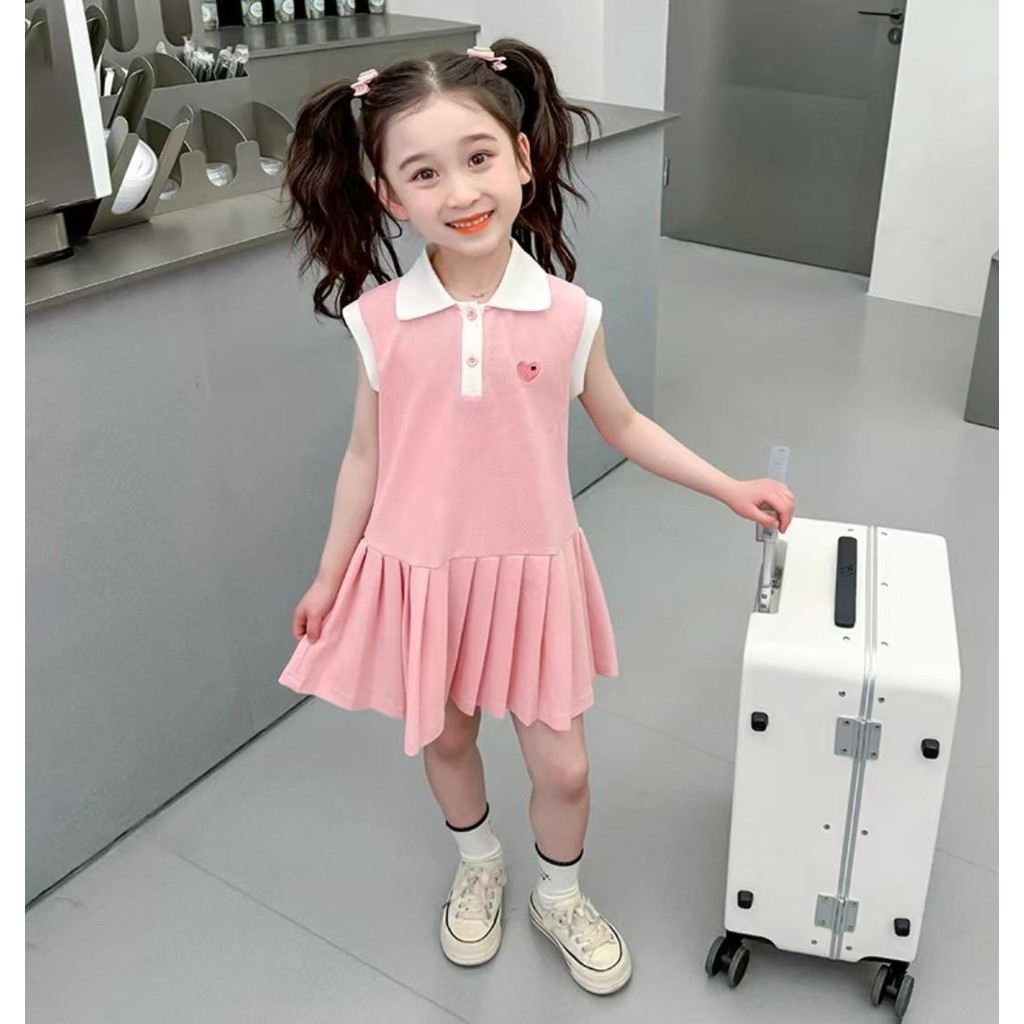 ชุดเด็กใส่สบายชุดเดรสกระโปรงโปโลสาวน้อยน่ารักๆ แขนกุด คอปก ส่วยๆผ้านุ่มๆใส่สบาย ชุดเจ้าหญิง  เหมาะสำหรับอายุ1-12ปี