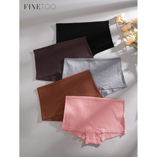 FINETOO กางเกงบ็อกเซอร์ผ้าฝ้ายสำหรับผู้หญิง กลางเอว สีทึบ ชุ…