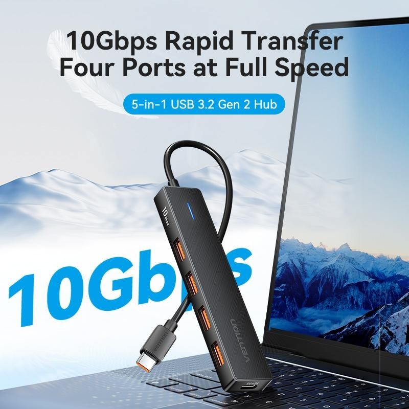 Vention USB Type-C to USB 3.2 Gen 2 Type-A x 4/USB-C 10G Hub 0.15M