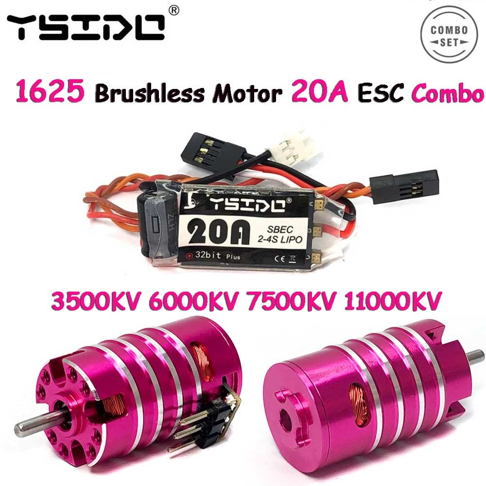 YSIDO 1625 3500/6000/7500/11000KV มอเตอร์ไร้แปรง 2.0 มม.เพลา w/ 20A ESC Combo สําหรับ Wltoys Traxxas