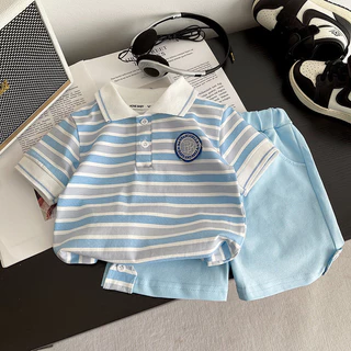 Dolemi Baby เสือโปโล+กางเกงขาสั้น ชุดเข้าเซท2 ชิ้น สำหรับเด็กผู้ชาย 80-120 cmเสือโปโล เสื้อผ้าเด็กผู้ชาย สำหรับเด็ก 0-4