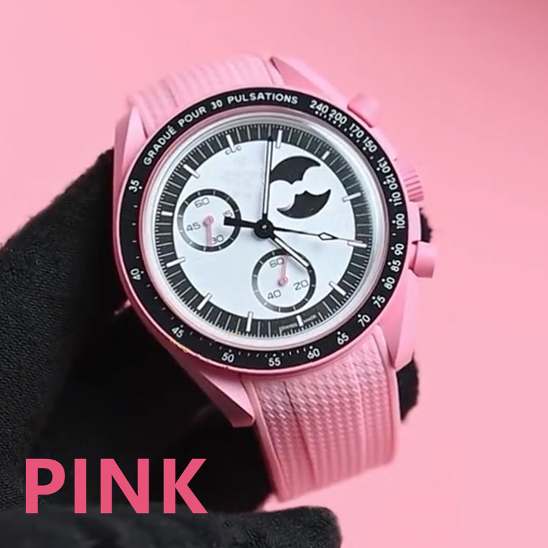 สายนาฬิกาสําหรับ Omega X Swatch Joint MoonSwatch 20 มม.สีชมพู Arc ปลายโค้งดําน้ํายางซิลิโคน Universal Sport Strap สายรัดข้อมือสร้อยข้อมือ