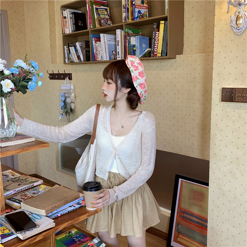 Maze*เสื้อไหมพรม เสื้อคลุมกันแดดแขนยาว ผ้านิ่มใส่สบาย ฟรีไซส์ พร้อมส่ง(70068) - รูปที่ 5