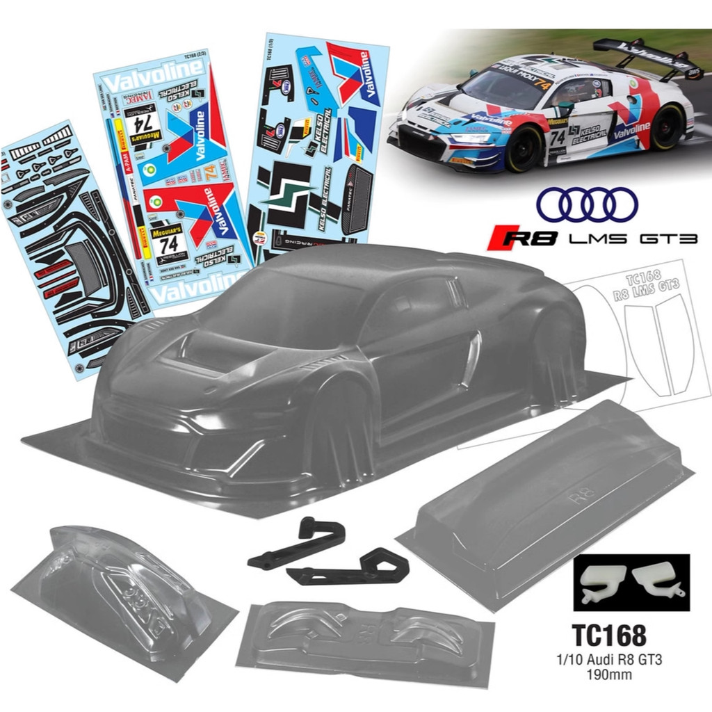 TC168 1/10 แบนกีฬารถ SHELL Audi Audi R8 GT3 Drift รถ SHELL พร้อม Light ถ้วยกระจกมองหลังด้านหลังปีก