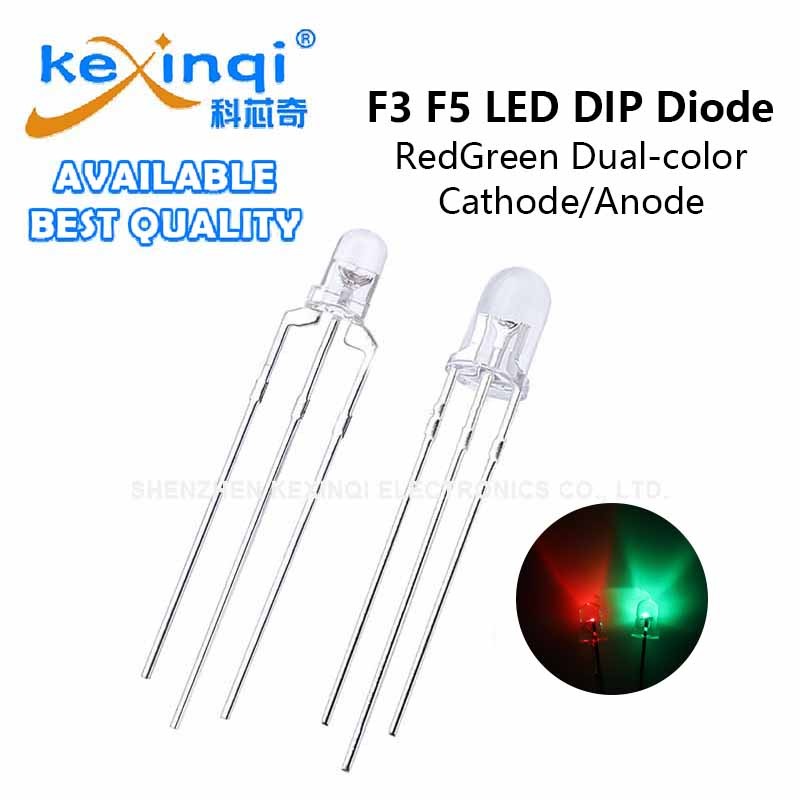 (20 ชิ้น) F3 3 มม.F5 5 มม.Clear Common Anode/Cathode รอบ LED สีแดง-สีเขียว Bi-สีไดโอดแสง Emitting