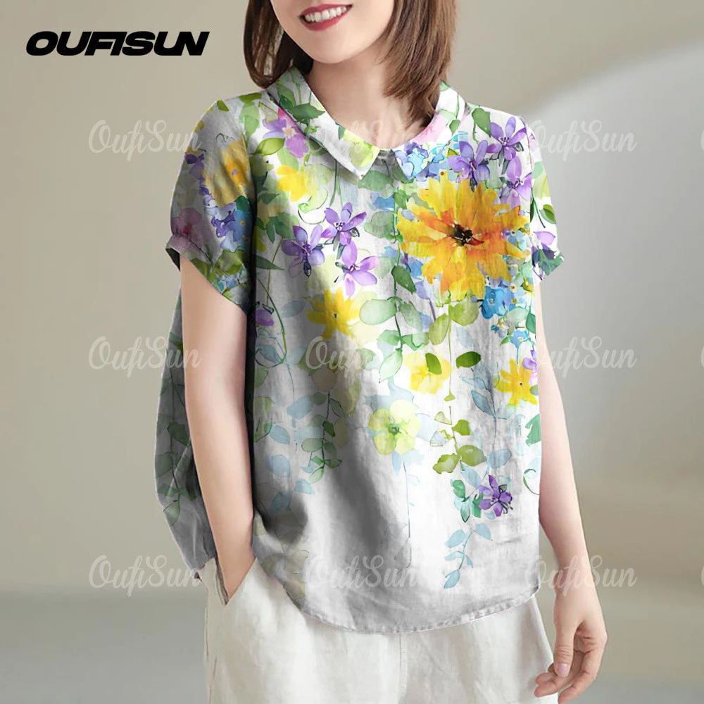 เสื้อฮาวายลายดอก แขนสั้น ผ้าฝ้ายผสมลินิน thumbnail 6