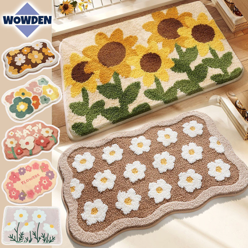 พร้อมส่ง พรม พรมปูพื้น พิมพ์ดอกไม้ 40×60cm นิ่มสบาย ดูดซับน้ำได้ดี สําหรับตกแต่งบ้าน หลายสไตล์
