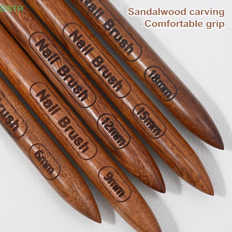 DSTH 6/9/12/15/18 มม.แปรงซับเล็บวาดเส้นแถบภาพวาดดอกไม้ปากกาเล็บแต่งเล็บไม้จันทน์ Handle HOT