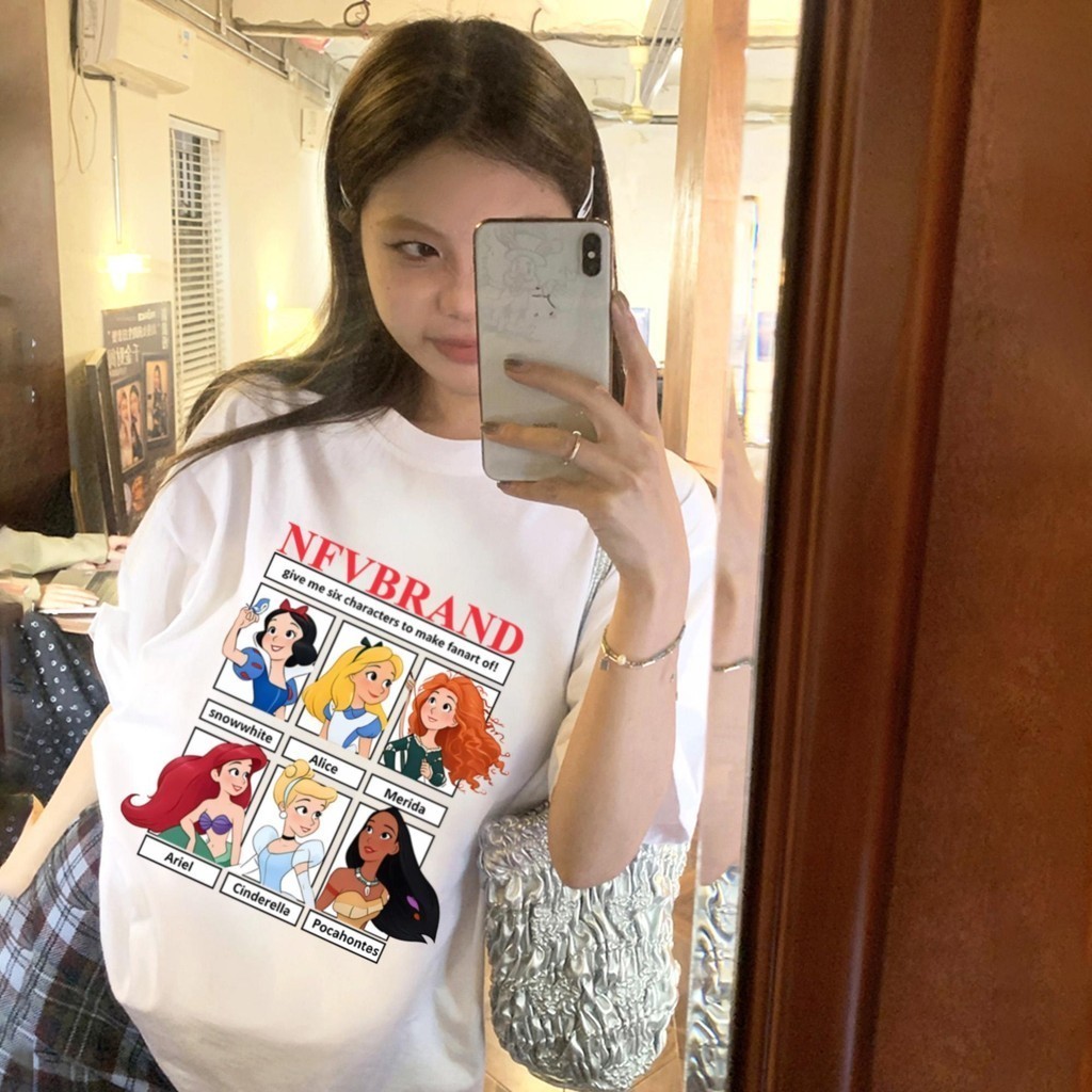 YOU-T👸เสื้อยืดแขนสั้น แฟชั่น  เสื้อยืดสีพื้น OVERSIZE สวมใส่สบาย ผ้าฝ้าย100% ยูนิเซ็กส์ ลาย "NFVBRAND DISNEY" สไตล์ลำลอง